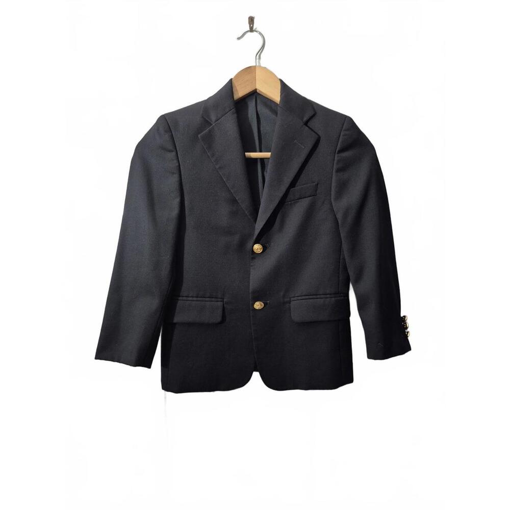 Hart Schaffner Marx Youths Navy Blue Sports Coat Blazer 2 Gold Button Front Clos